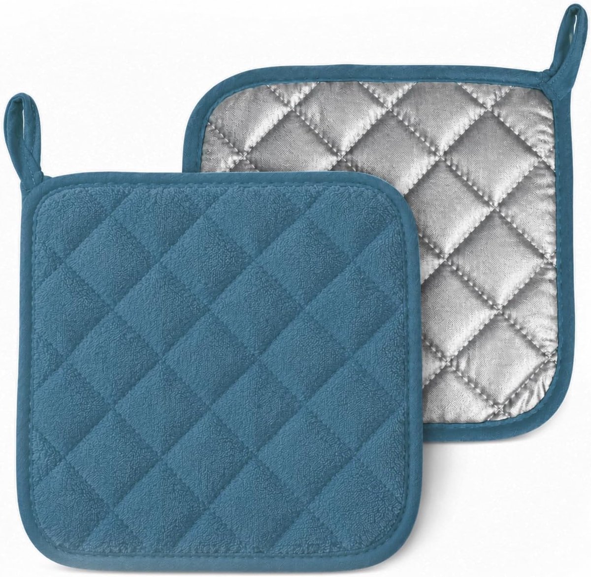 SnelShoppen - Pannenlappen Katoen Set van 2 Stuks, Hittebestendig Keukenaccessoires, Groot Avio-blauw, Wasbaar, Ovenhandschoenen voor Kookpotten en Ba