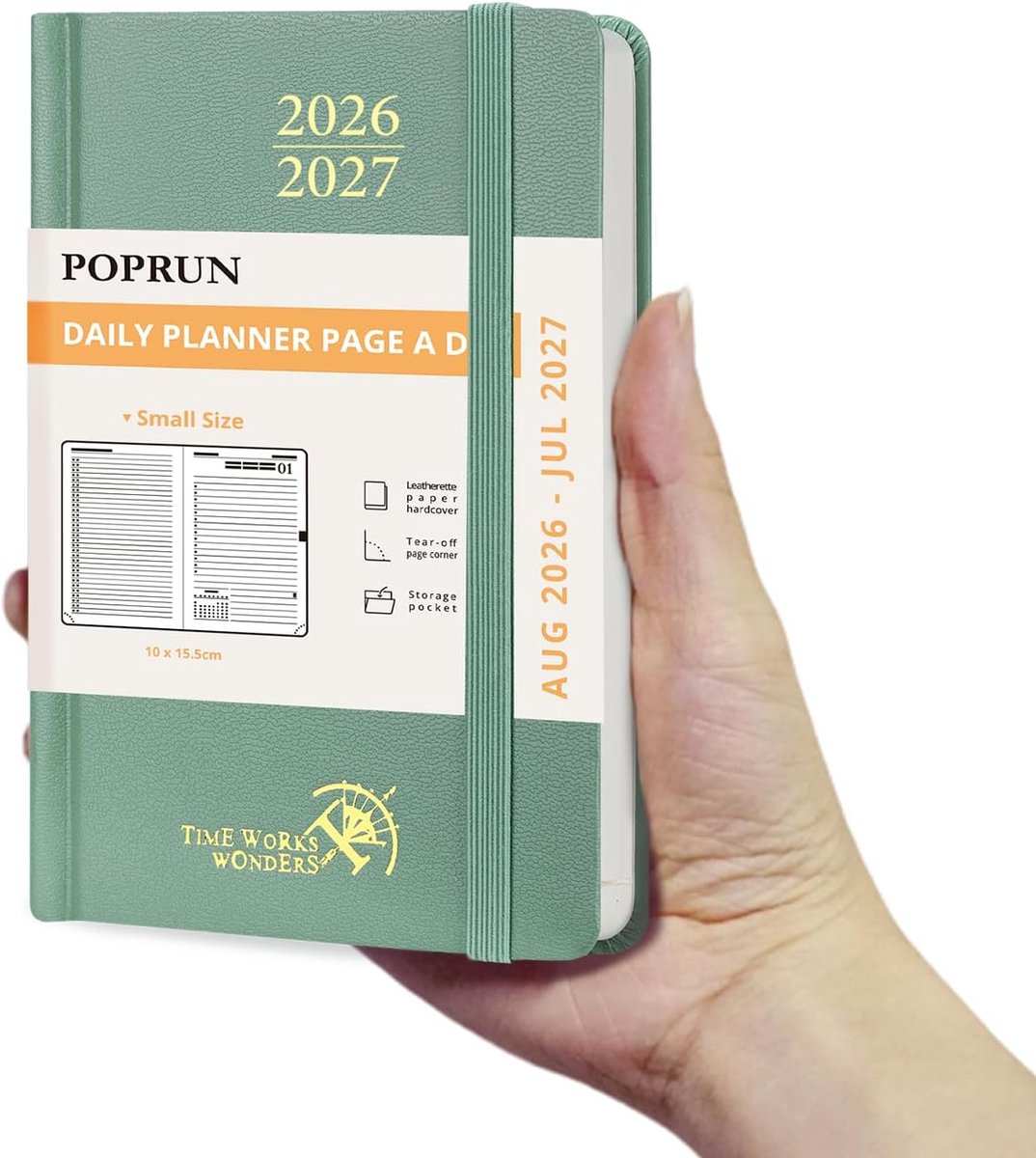 SnelShoppen - Agenda Pocket 2026 2027 Daily Planner 16x10.5 cm - School Planner - Hard Cover - Compact - 1 Pagina per Dag - Nachtgroen - Perfect voor