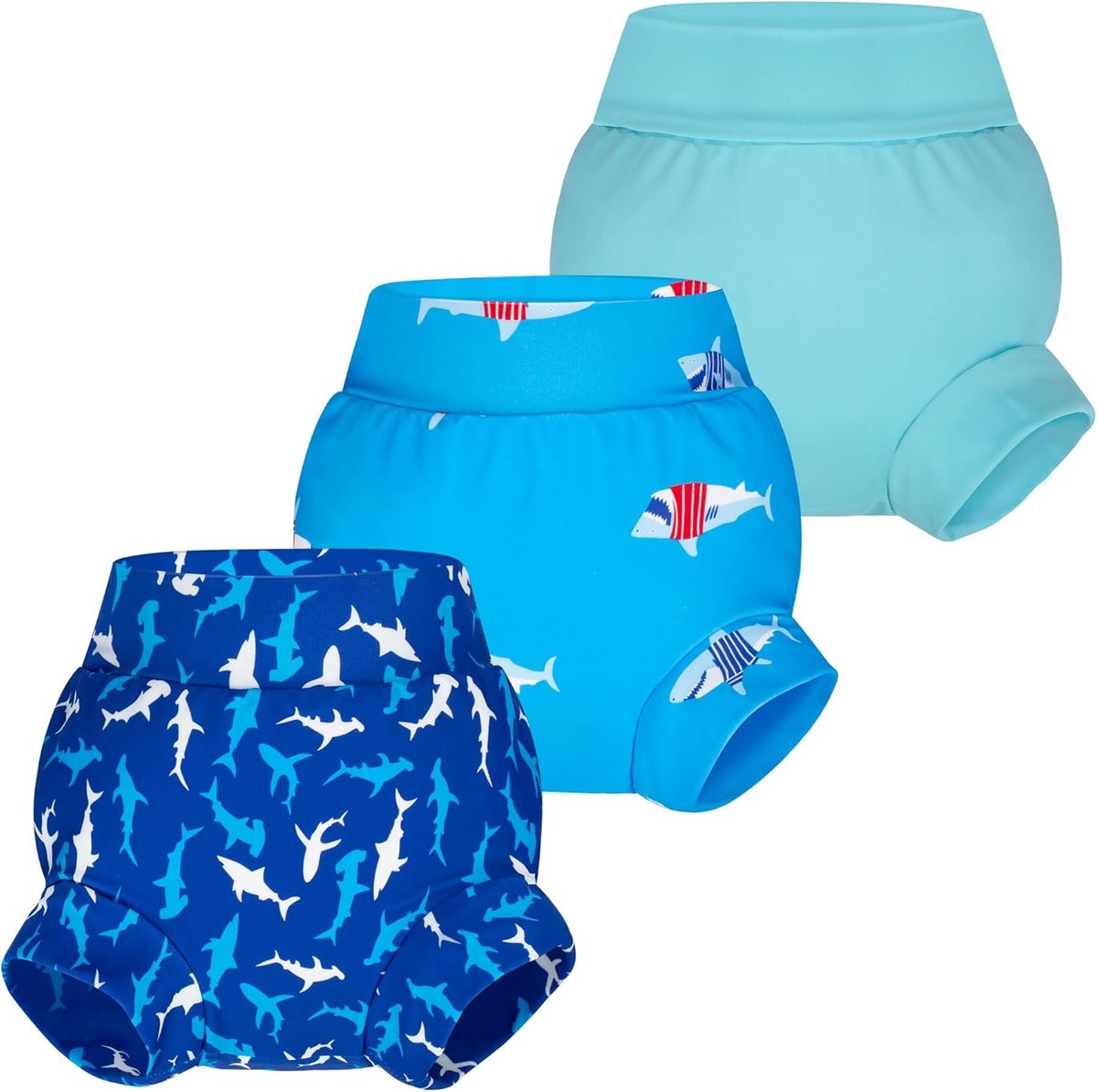 SnelShoppen - Baby Zwemluiers 3 Pack Herbruikbaar Verstelbaar Wasbaar Waterdicht voor Jongens en Meisjes 6 Maanden - 5 Jaar, Blauw, XL (4T)
