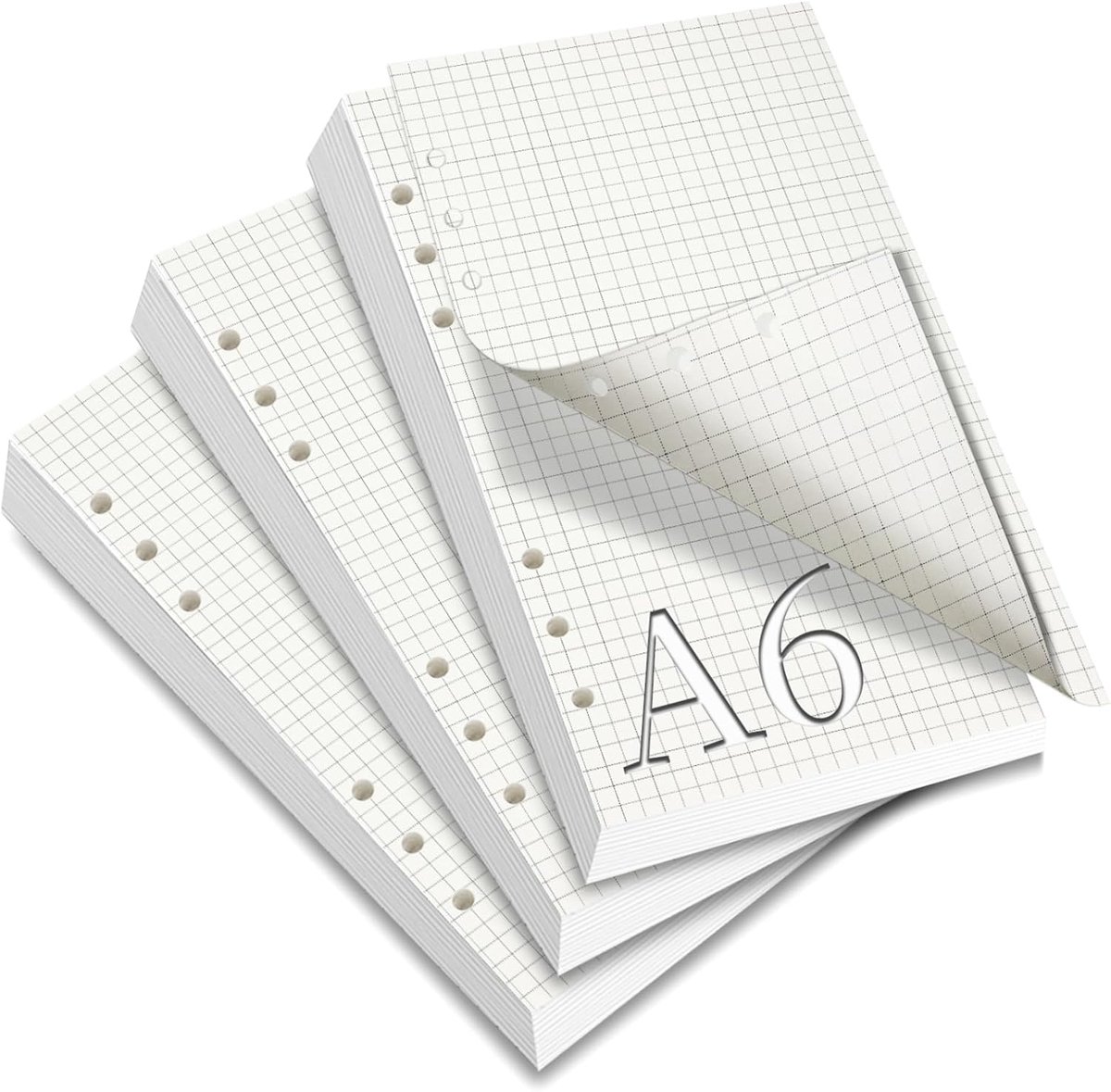 SnelShoppen - A6 Refill Paper 3 Packs - Ruitjes, 180 Vellen, 6 Gaten - Ringband Inlegvel voor Notitieboek, Schetsen, Dagboek, Bullet Journal