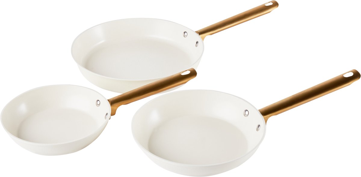 ELITE PRO - Set van 3 koekenpannen - Gebroken wit - Aluminium