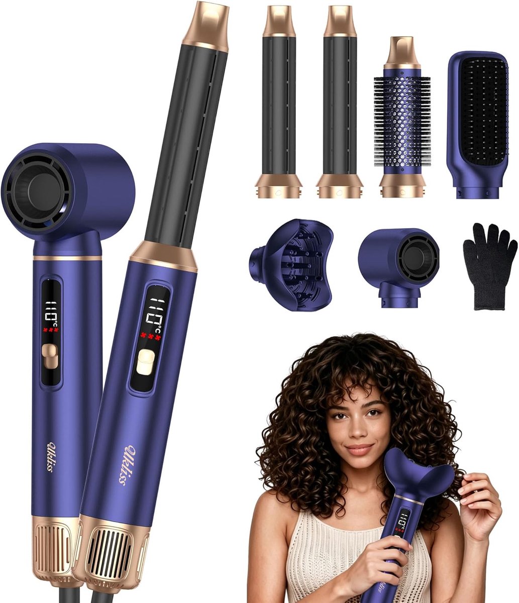 Thijox - 6-in-1 Airstyler Professionele Haarstyler met Diffuser, Ionen-Föhn, Luchtkrultang, Föhnborstel, Volumeborstel en Stijltang voor Drogen, Krull