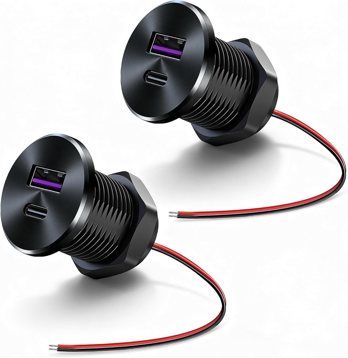 Thijox - Inbouw 12V USB Stopcontact Aluminium - Dubbele Poort Snellader QC3.0 & PD3.0 - USB-C Autolader voor Camper, Caravan, Boot, Motor en Vrachtwag