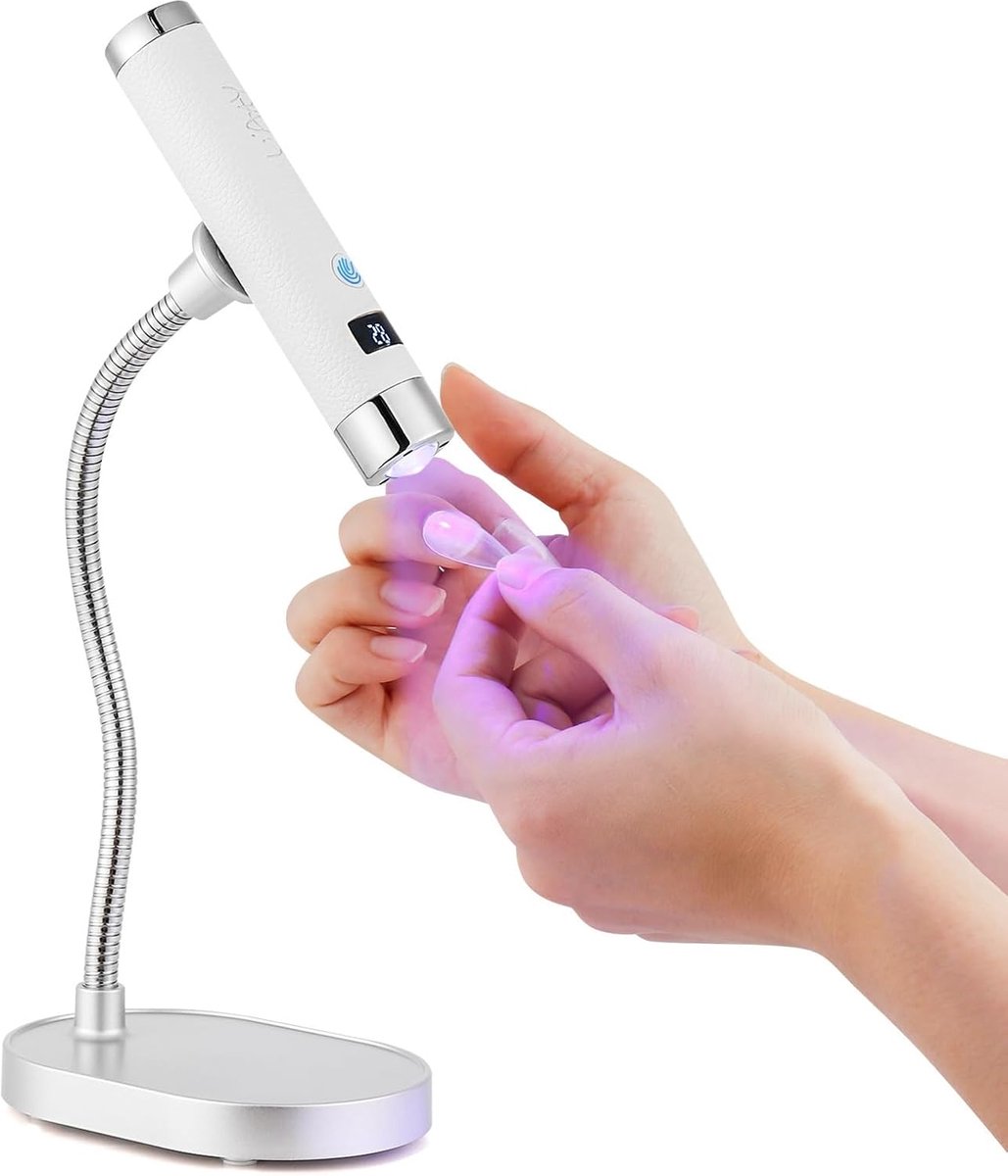 KZQ Draadloze UV Nagellamp Met Flexibele Hals Automatische Sensor LCD Scherm 2 Tijdstanden Mini Uithardingslampje Voor Gellak Wit
