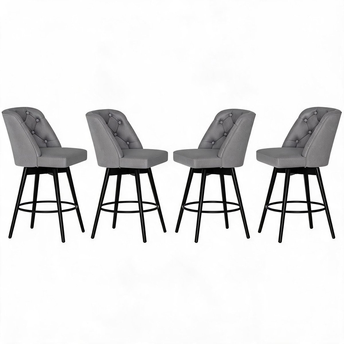 Triumpunpre Set van 4 Draaibare Barkrukken met Rugleuning - 66cm Barhoogte - Gestoffeerd Linnen - Stabiel IJzeren Voetsteun - Keukeneiland Barstoelen Donkergrijs
