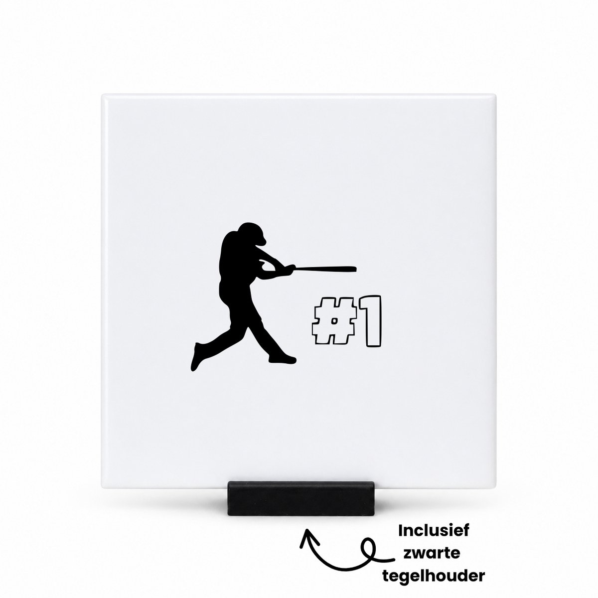 Hacebo Basebal tegeltje met tegelhouder - Sport - Familie vrienden - tegeltjes met tekst - Cadeau - spreuktegels - 10.8x10.8 CM Wit