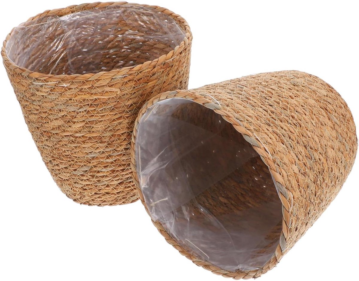 Plantenmanden Set - Opbergmanden - Huisdecoratie Organisatie - Natuurlijk Zeegras - 22x21cm - Bruin