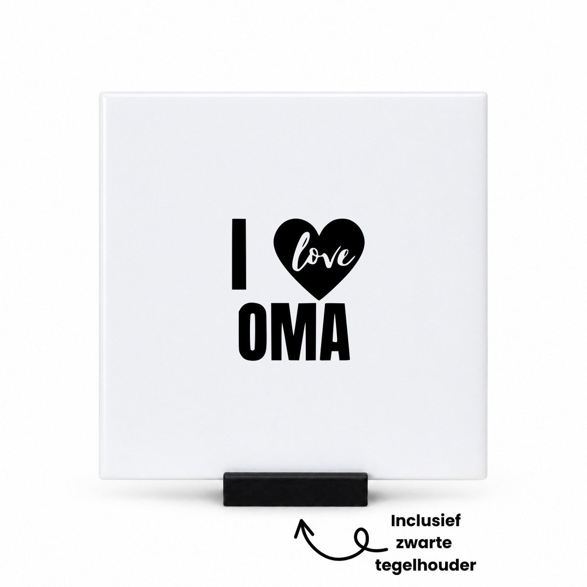 Hacebo Ik hou van oma tegeltje met tegelhouder - Oma - Familie - tegeltjes met tekst - Cadeau - spreuktegels - 10.8x10.8 CM Wit