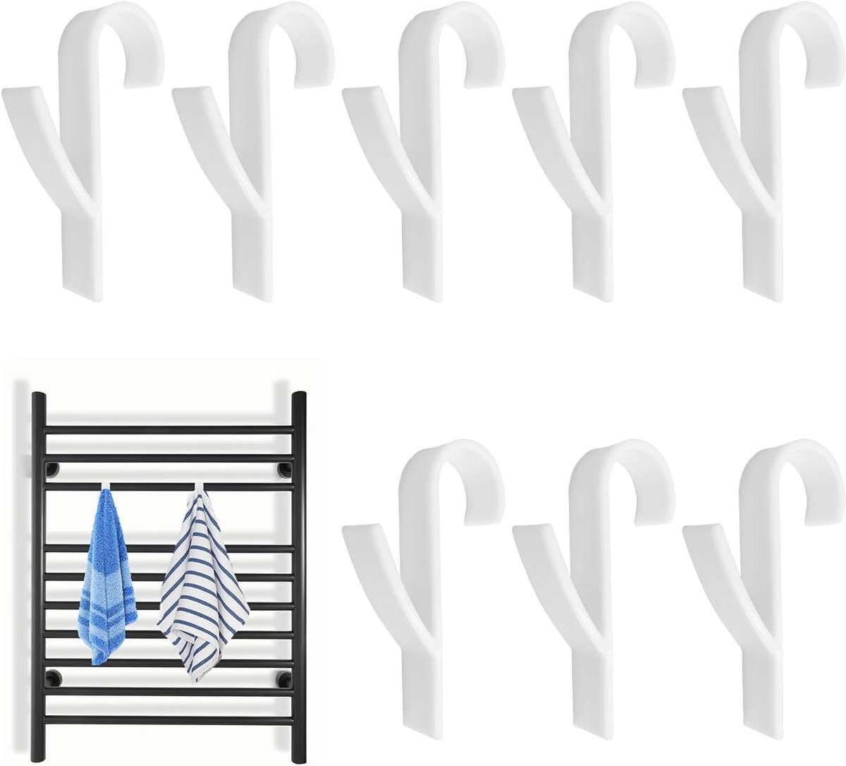 Handdoekhaken - Radiator haken - Ruimte besparen - Zonder boren - 8 stuks - Wit