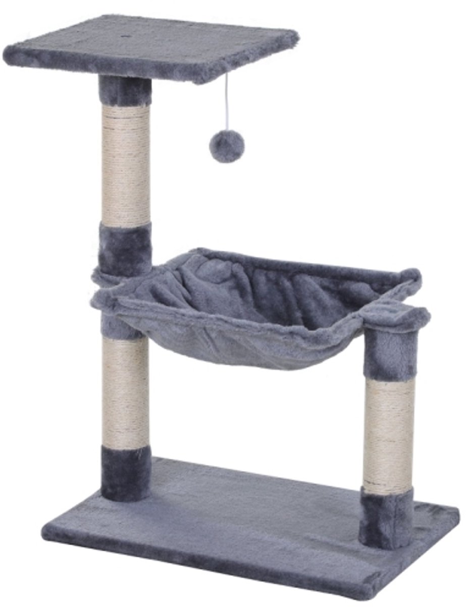 Kratzbaum - Kattenklimmeubel Voor Binnen - Compact 50x36x70cm Grijs Kattenklimboom - Katzenbaum - Speelboom - Sisalkraspaal - Kratzbaum Met Pluche Hangmat en Spanplatenbasis
