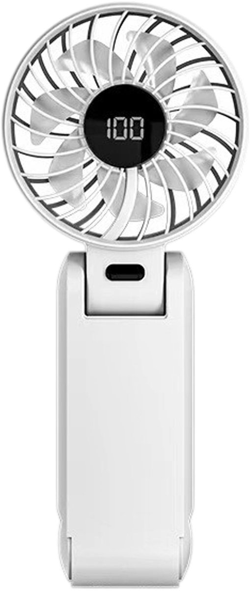Handventilator - Opvouwbare miniventilator - 180 graden verstelbaar - Met led-display - Oplaadbaar via USB - Geschikt voor thuis, kantoor en school - Kunststof - Wit