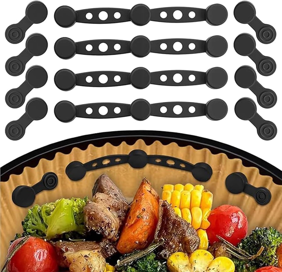 SnelShoppen - 12 stuks Airfryer Magneten voor Bakpapier, Siliconen Magneten voor Airfryer, Keuken Accessoires voor Enkel en Dubbel Mand Air Fryer, Zwa