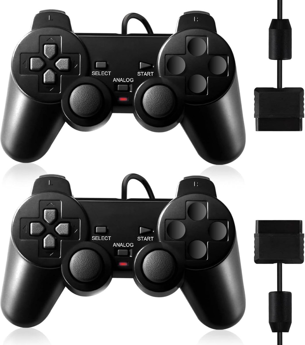 SnelShoppen - FLLAGG20 2X Bedrade Controller Joypad voor PS2, PS1, PS One, PSX - Zwart - Plug-and-Play Gamepad voor Console Gaming