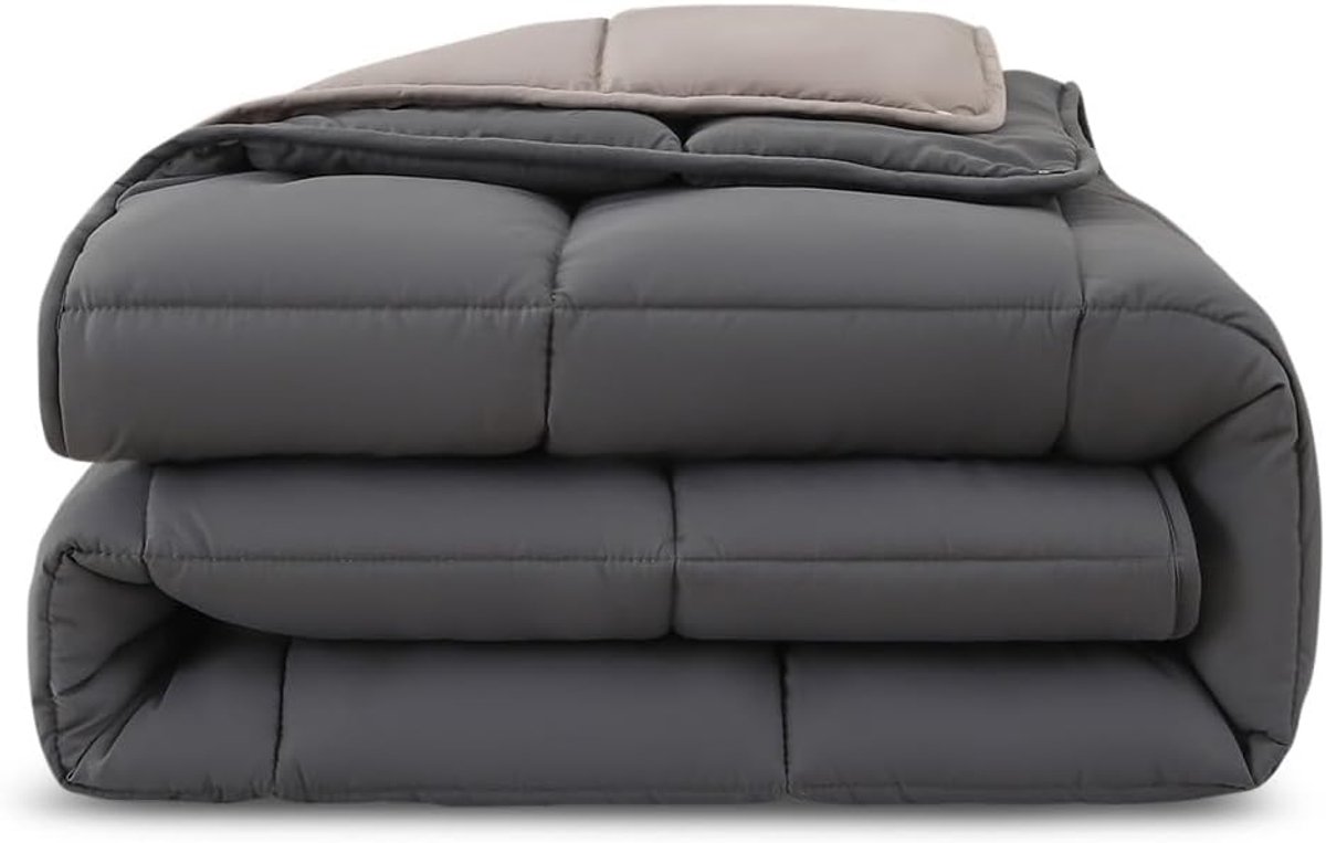 SnelShoppen - 4-Seizoenen Dekbed Omkeerbaar Design 155 x 220 cm - Microvezel Warm Winterdekbed + Licht Zomerdekbed - Grijs en Lichtgrijs - Oeko-Tex Ge