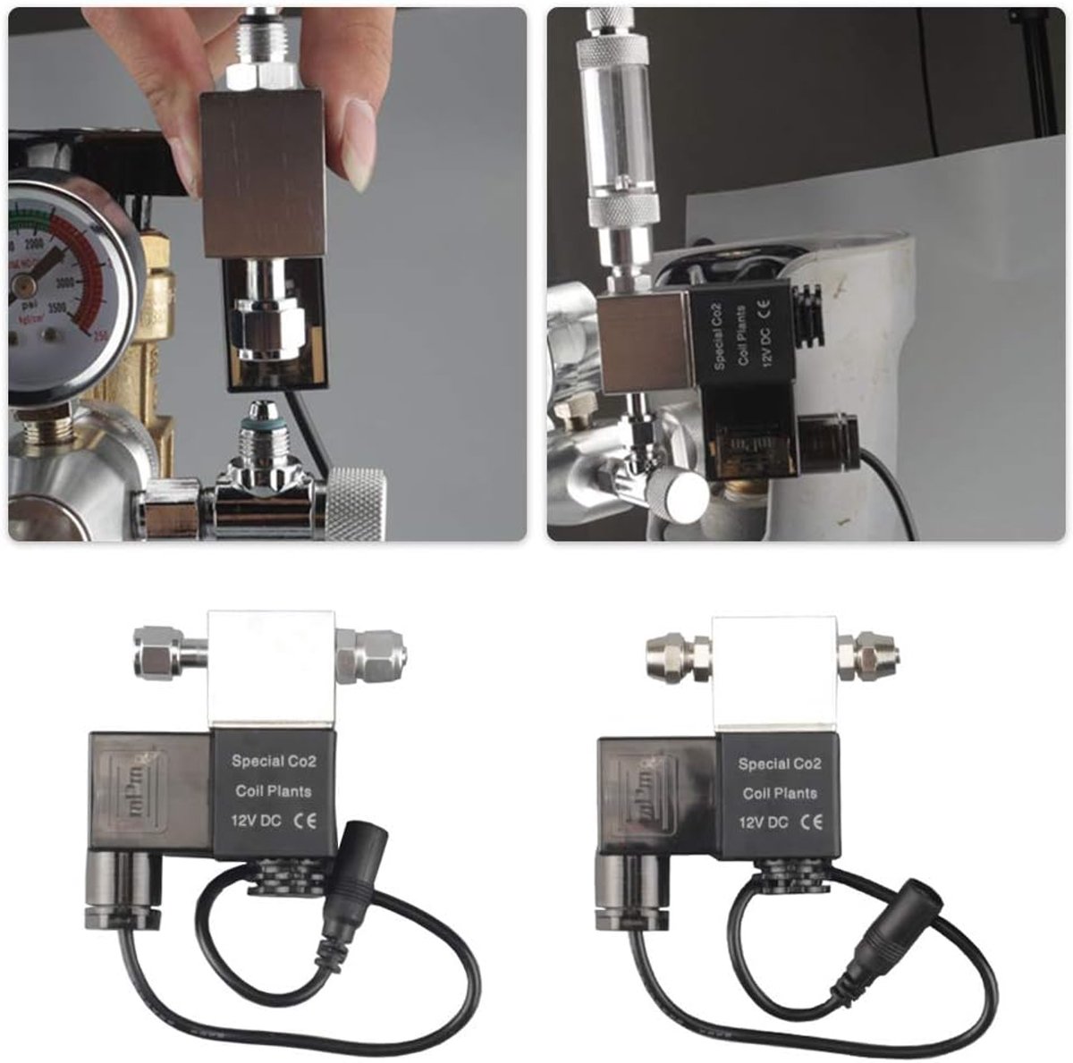 SnelShoppen - CO2 Systeemregelaar DC 12V Magneetventiel voor Aquarium - Geruisloze Elektrische Solenoïde voor Waterplanten en Grassen - Dubbele Kop, G