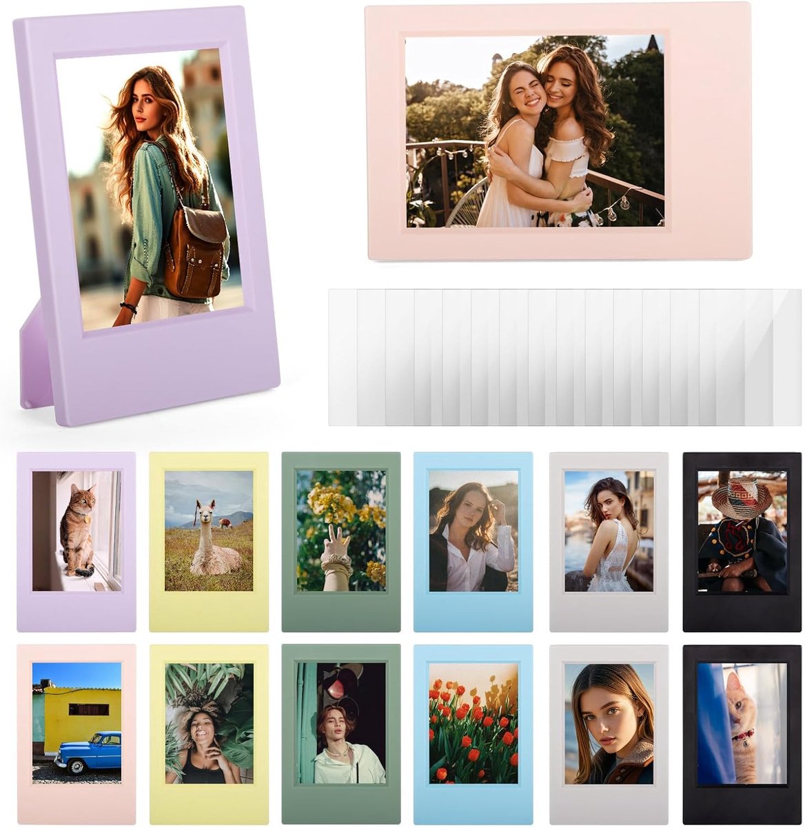 SnelShoppen - Set van 14 Mini Fotolijsten voor 2x3 Inch Instax Films - Kleurrijke Fotolijsten Compatibel met Diverse Camera's en Printers - Perfect vo