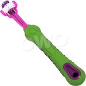 Honden tandenborstel met 3 koppige borstel - groen/roze