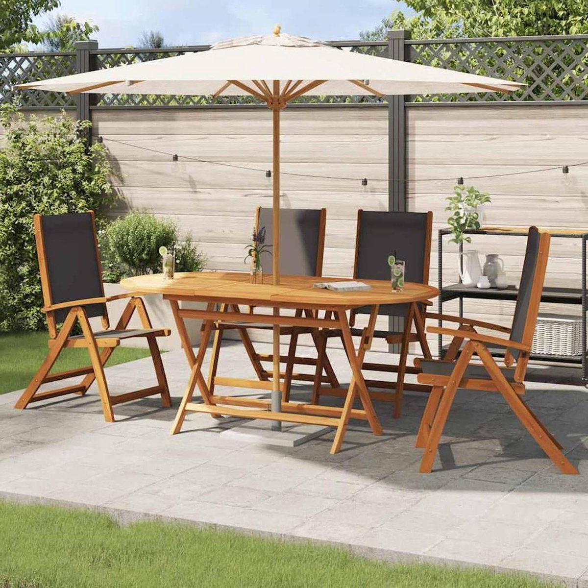 Tuinstoelen 4 STK - Inklapbare stoelen - Buiten zitten - Verstelbare rugleuning - 57.5 x 72 x 109 cm - Zwart