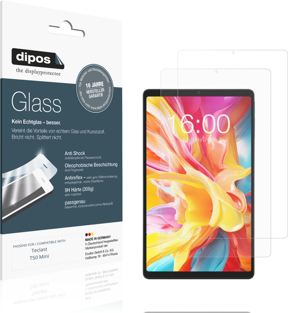 dipos – 2x Matte Pantserfolie geschikt voor Teclast T50 Mini | 9H Screenprotector