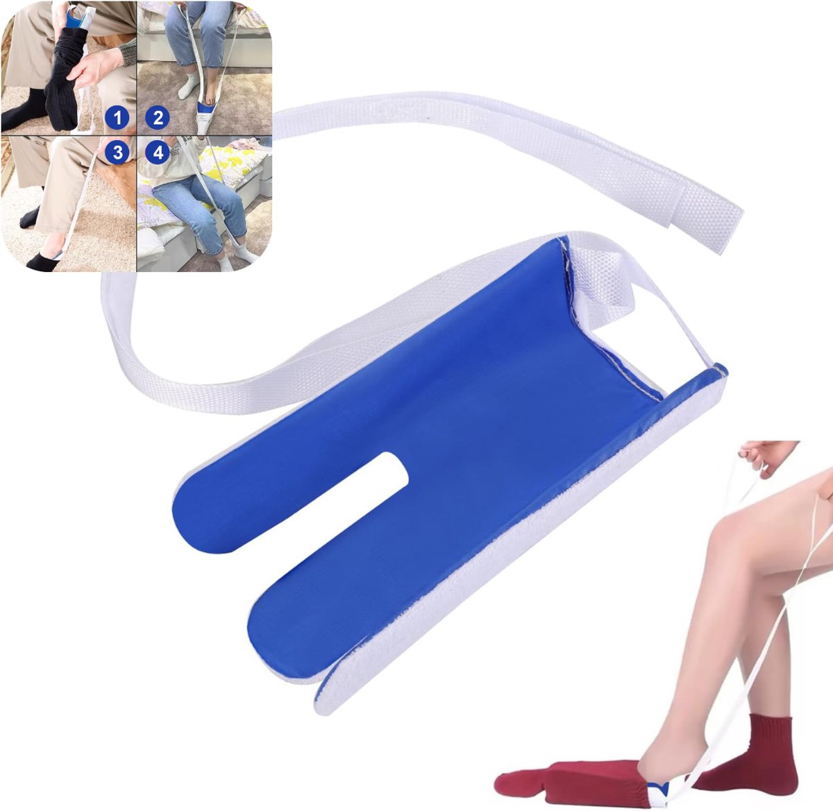 CLGP® Sokaantrekker - Sokophaler - Hulpmiddel Ouderen - Blauw met wit