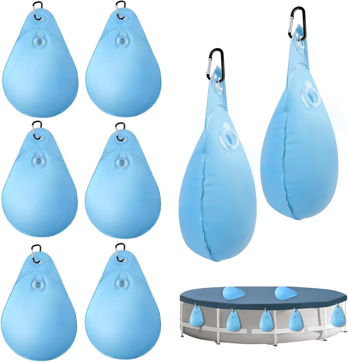 SnelShoppen - Pool Cover Weights 8 Stuks - Dikke Waterzak met Haken - Robuuste Zwembad Wandzak - Anti-Leak Ventiel - Ideaal voor Tuin en Zwembad Onder