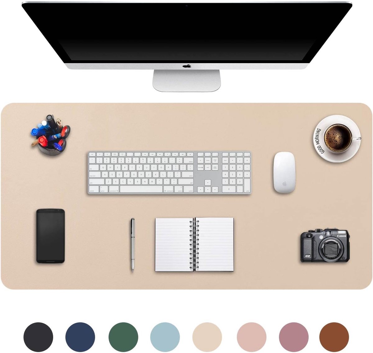 SnelShoppen - Grote Mouse Pad XXL Desk Pad 90x43cm, PU Leer Waterdicht met Suède Anti-slip, Ideaal voor Kantoor en Thuis, Beige