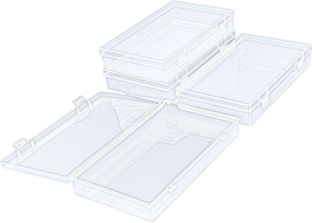SnelShoppen - 4 Stuks Transparante Plastic Opbergdozen met Scharnierend Deksel voor Kralen en Kleine Knutselitems - 7,8 x 4,7 x 1,3 Inch
