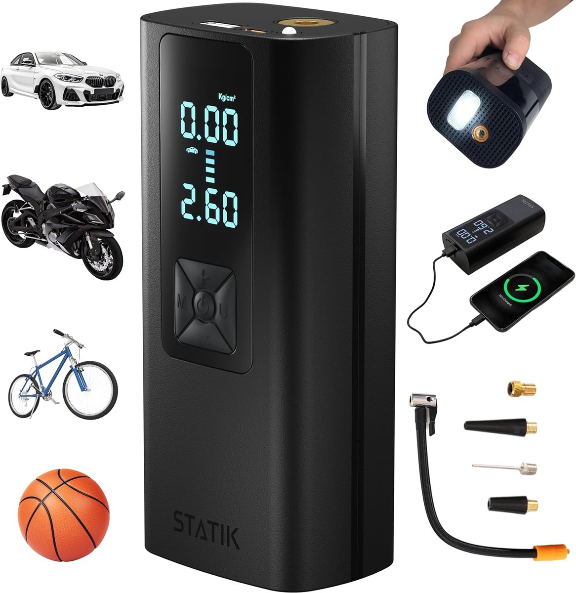 SnelShoppen - Draagbare Auto Bandenpomp - Elektrische Luchtcompressor 150 PSI - Voor Auto, Fiets, Ballen, Opblaasbare Items, Paddle Board, Luchtbed -