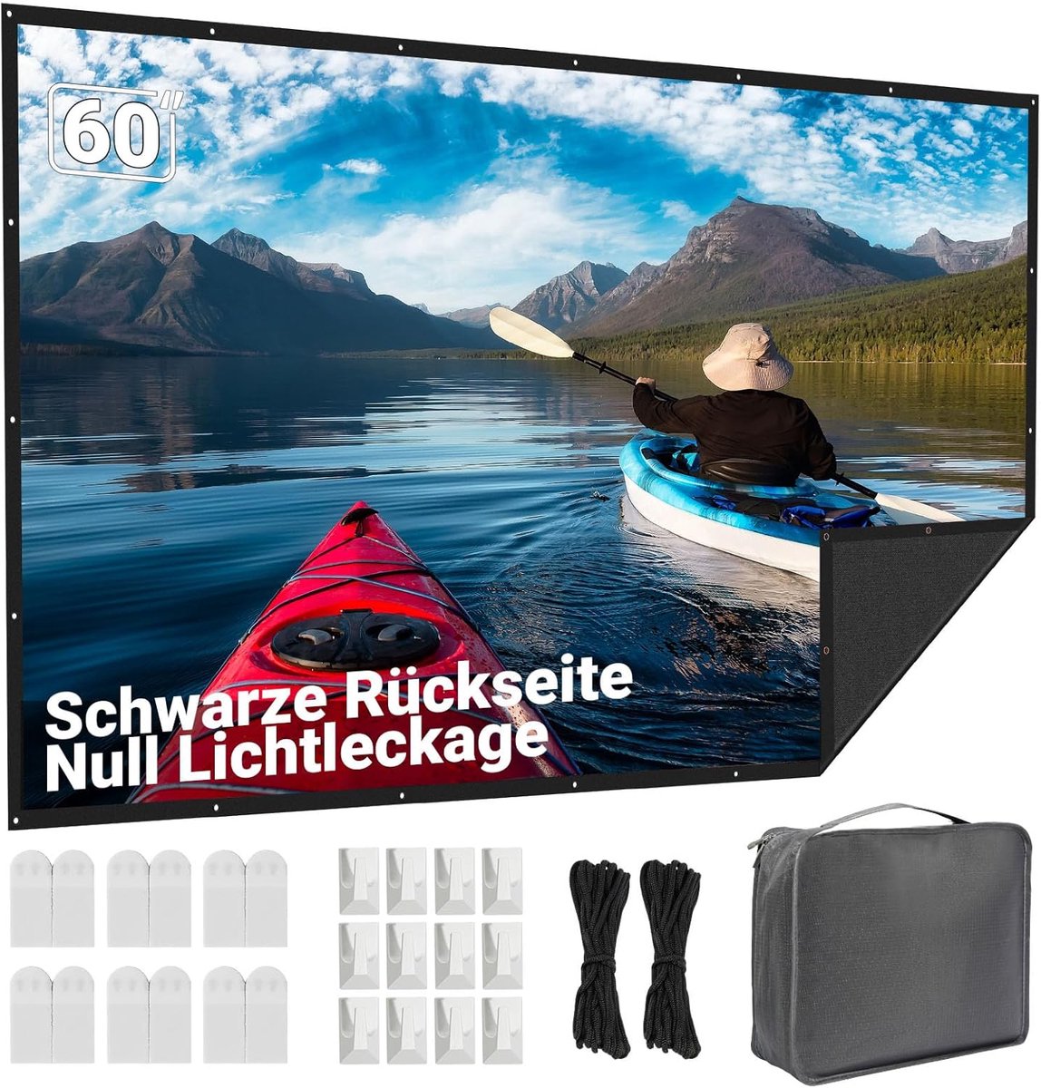 SnelShoppen - Projectiescherm 60 inch Buiten: Verbeterde Zwart Achtergrond Opaque - Draagbaar Projectiescherm Binnen - Vouwbaar en Wasbaar Projectiedo