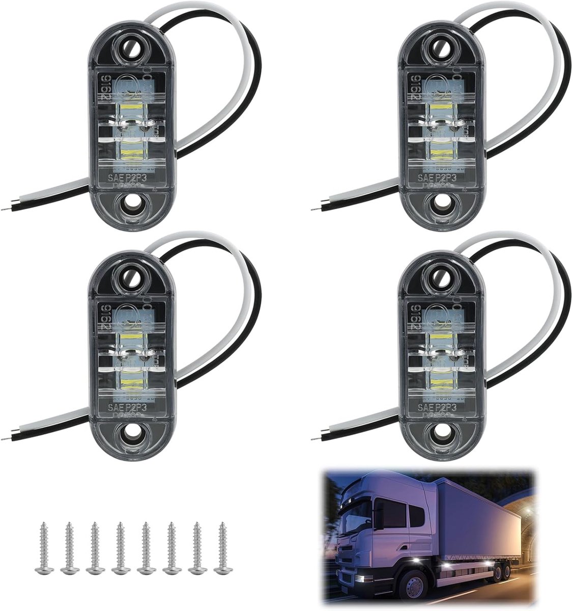 SnelShoppen - 4 Stuks LED Zijmarkeringslichten 12/24V Voor Trailer, Truck, Van, Caravan, Boot - Witte Verlichting voor Voor- en Achterzijde