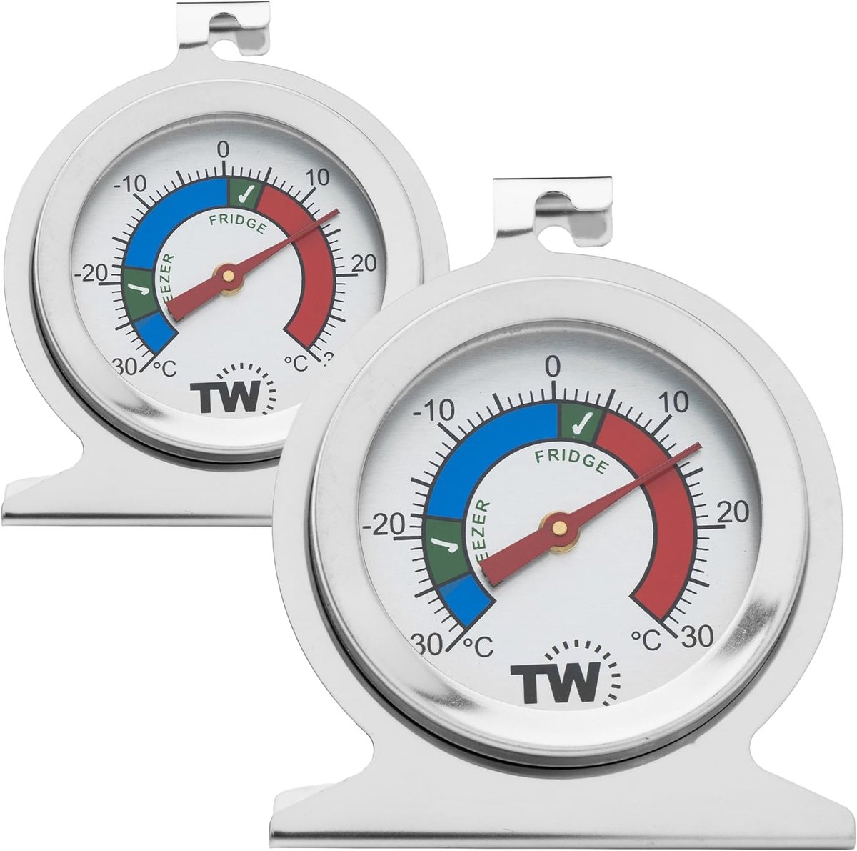 SnelShoppen - Twin Pack Koelkast en Vriezer Thermometer - RVS - Voordelig Thermometer Set voor Koeling - Ideaal voor Keuken, Vriezer, Koelkast en Buit