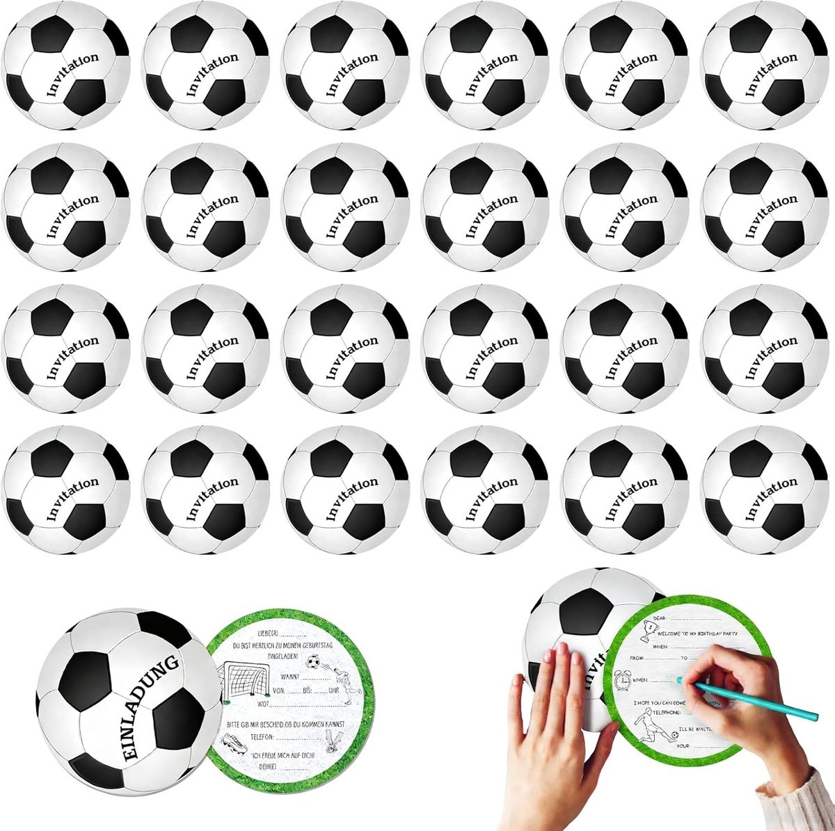 SnelShoppen - Voetbal uitnodigingskaarten 25 stuks - ronde 15 cm feestkaarten voor kinderen verjaardagen en sportevenementen
