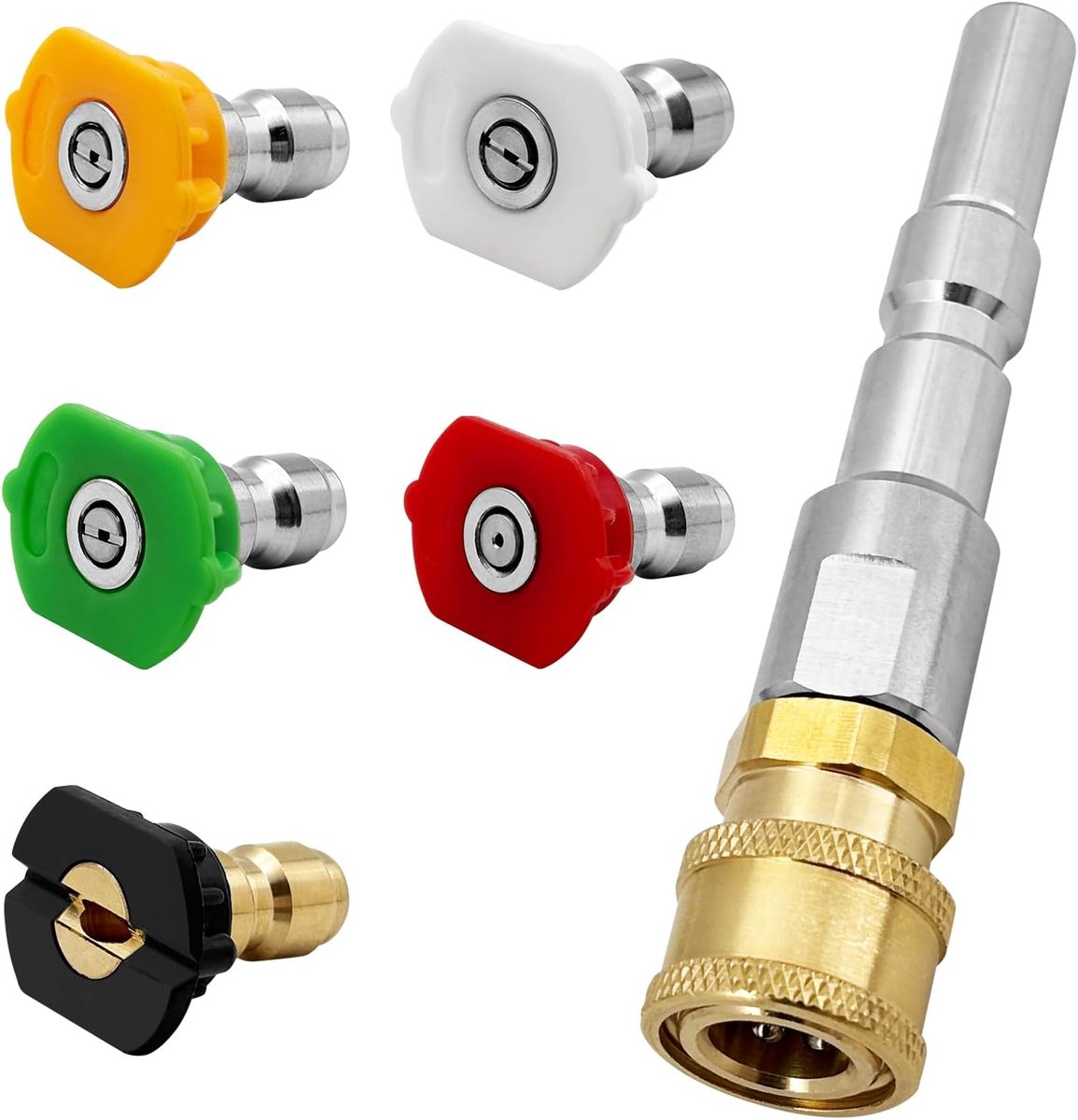 SnelShoppen - Plug-in Nipplesnelkoppeling D12 voor Hogedrukreiniger met 5 RVS Spuitmonden, Snelle Ontkoppeling, Adapter Bayonet, Accessoires voor Hoge