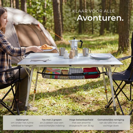 tectake® Campingtafel - Klaptafel van aluminium - Oprolbaar tafelblad - Opvouwbare campingtafel - Reistafel - Tuintafel - Weerbestendig - In hoogte verstelbare poten - Draagtas - Afmeting (LxBxH) 90 x 52 x 47 - 70 cm - Zilverkleurig van Merkloos — afbeelding 5