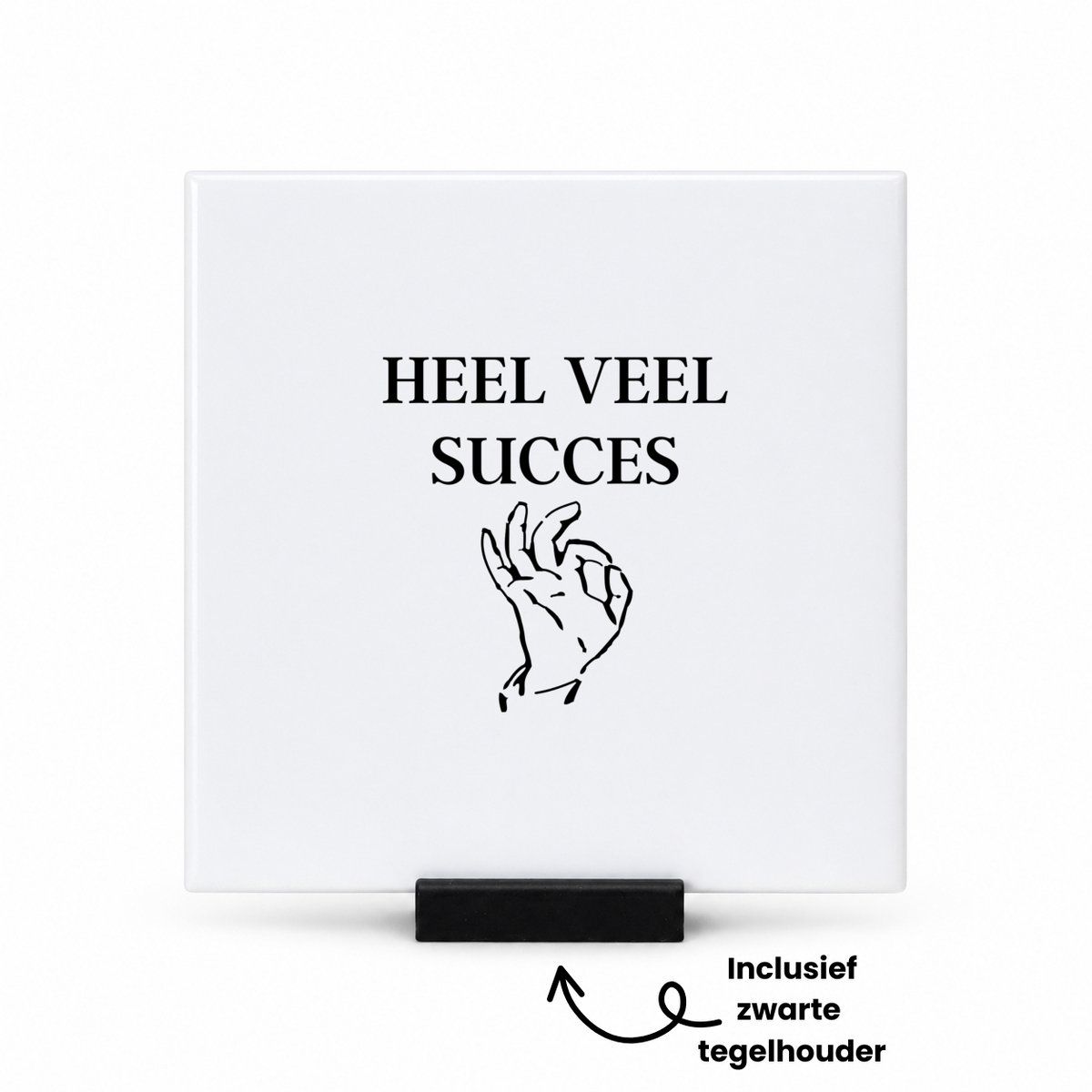 Hacebo heel veel succes tegeltje met tegelhouder - Afscheid bedank cadeau - Collega - tegeltjes met tekst - Bedankje - Cadeautje voor collega - kado - afscheids cadeau - spreuktegels - 10.8x10.8 CM Wit