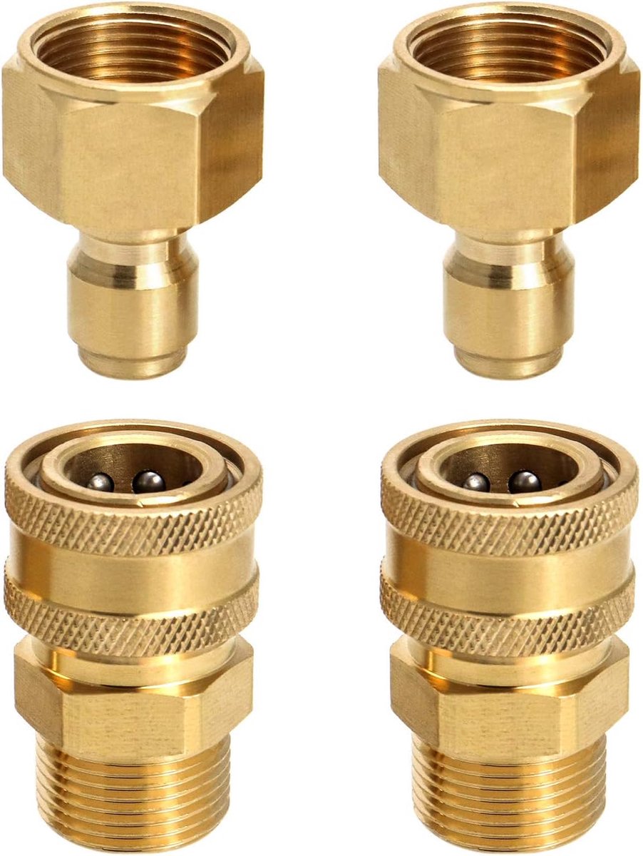 SnelShoppen - 2 Stuks Hoge Druk Reinigingsadapter Set, M22 3/8" Koppeling voor Hogedrukspuiten, Duurzaam Koper, Corrosiebestendig, 4500 PSI