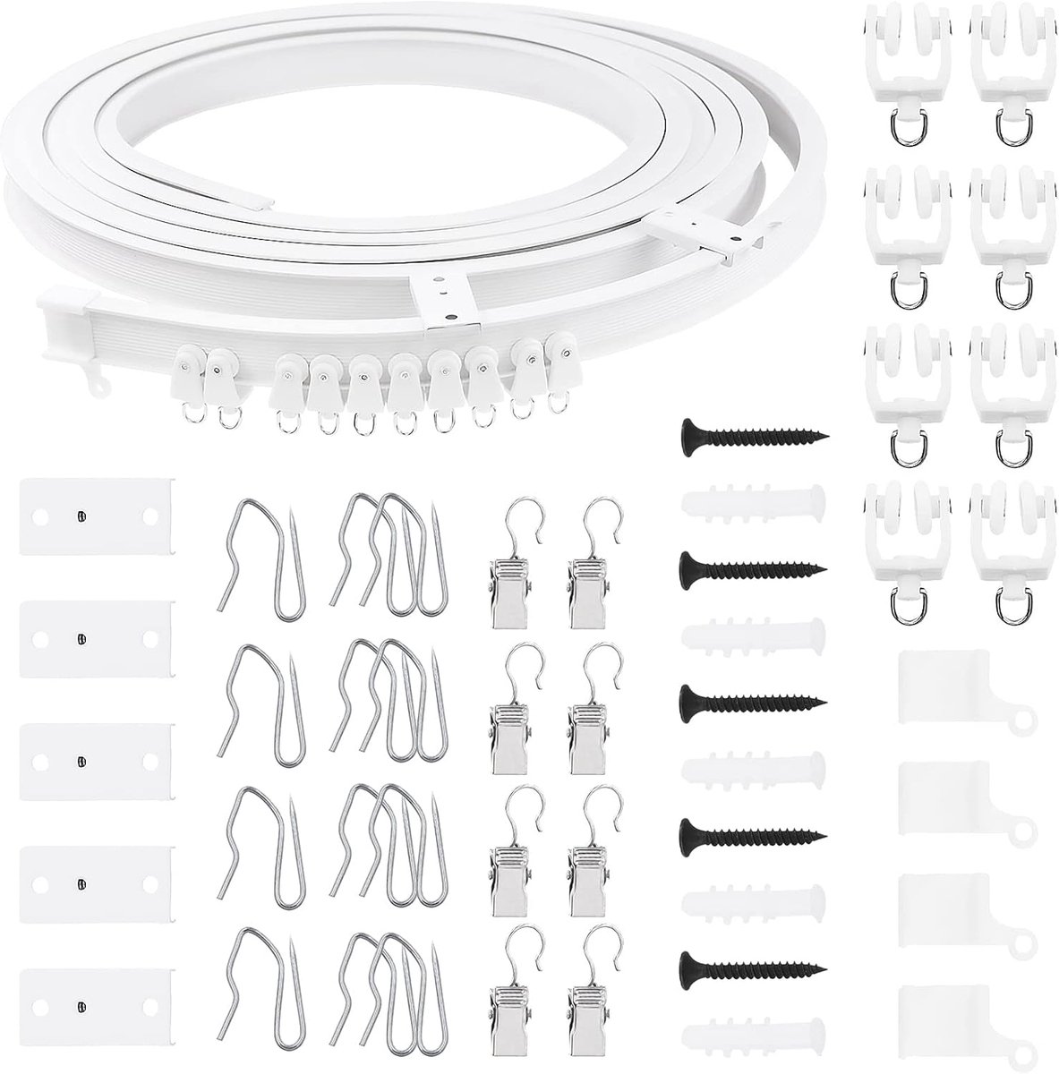 SnelShoppen - 5 m Flexibele Plafond Gordijnrail Set - Curved Curtain Runners, 40 Metal Hooks, 40 Clips, 15 Beugels voor Makkelijk Ophangen - Perfect v
