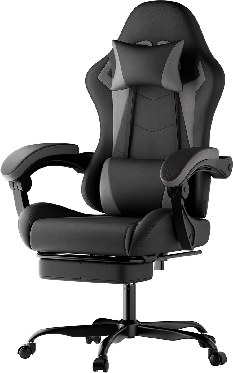 Ergonomische Gaming Stoel - Met lendenkussen en hoofdsteun - Hoogte verstelbaar - Ergonomisch ontwerp - Geschikt voor volwassenen en tieners - Zwartgrijs