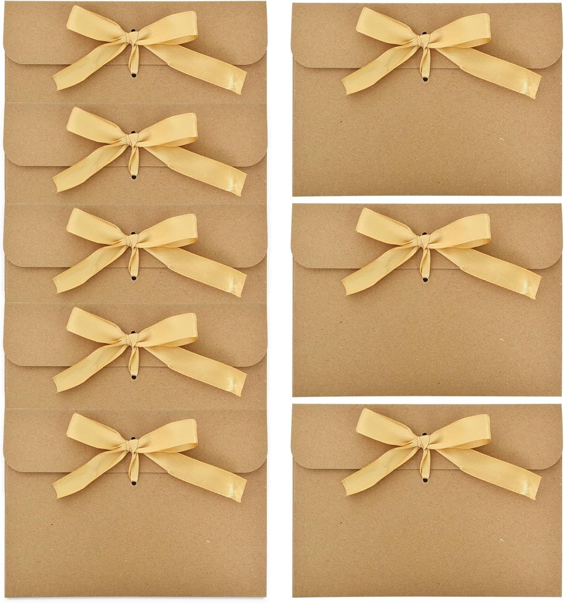 SnelShoppen - 50 Stuks Kraft Papieren Enveloppen met Strik, Retro Bruiloft Briefomslagen voor Cadeaukaartjes, DIY Graffiti, Valentijnsdag (Gouden Stri