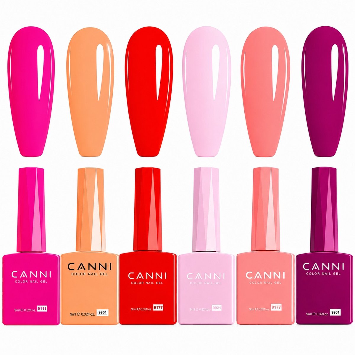 Canni - Gellak - 6 stuks - HEMA-vrij - TPO-vrij - Gellak nagellak - Gel lak - Gellac - Pink Gellac - Gellak set kleuren - Gellak starterspakket - Gellak rood - Gellak roze
