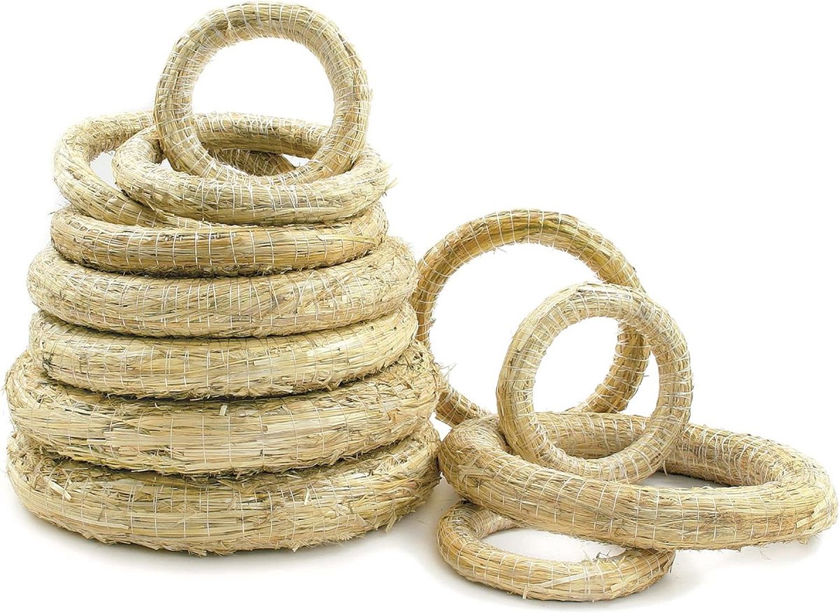 Strokrans 10 stuks - Bloemisterij basis - Creatief decoreren - Gebonden natuur stro - Ø 35 cm - Beige