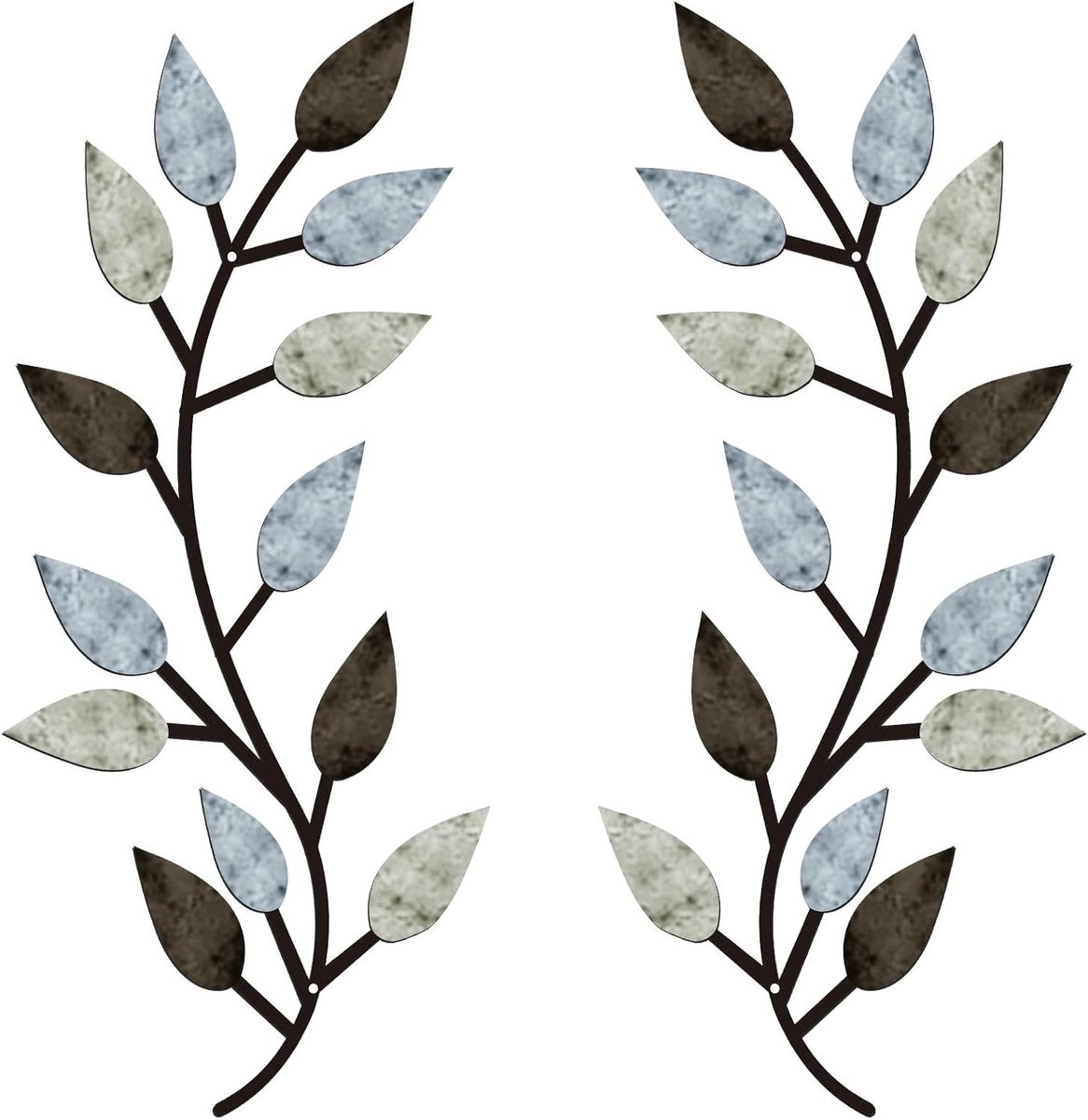 Metalen Muurdecoratie - Boomblad Wijnstok - Woonkamer Decoratie - Set van 2 - 40 x 18 cm - Pastelkleuren