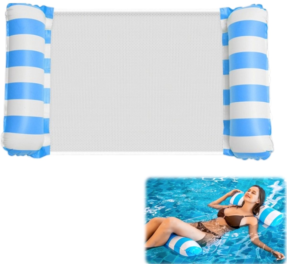 Opblaasbare drijfmat - zwembadmat - zwembadbed - ligstoel - waterspeelgoed - strandspeelgoed - geschikt voor zwembaden, stranden en de kust - blauw - 130*70 cm