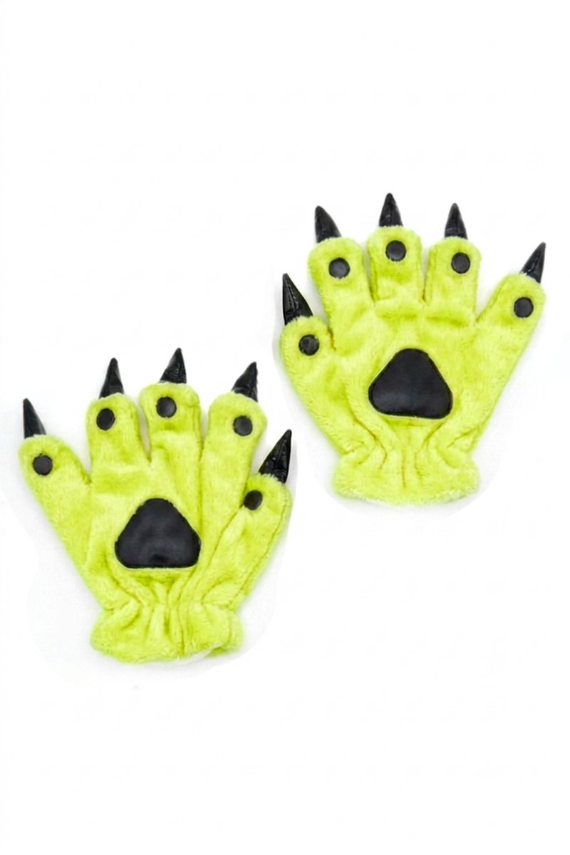 KIMU® Klauwen Handschoenen Lichtgroen - Pluche Handschoen Nagels Dier - Monster Kat Beer Cosplay Furry Paws Dierenpoot Dames Heren Halloween Festival