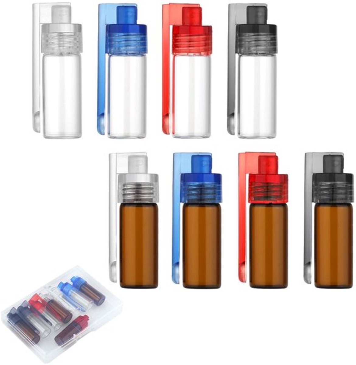 8 Stuks Draagbare Kruidencontainers, Glazen Flessen Kruidendispenser met Lepel Kruidencontainers Mini-Kruidenpotjes voor Kamperen Picknick Reizen Buitenbarbecue (4 Bruin, 4 Transparant)