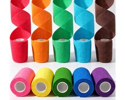 10 Rollen Zelfklevend Verband - Bandagetape - Sporttape - 7,5cm X 4,5m - 10 Kleuren - Elastisch - Anti Blaar - Anti Slip - Huisdiervriendelijk - Voor Sport Pols Enkel Rekken Verstuikingen Zwelling Eerste Hulp