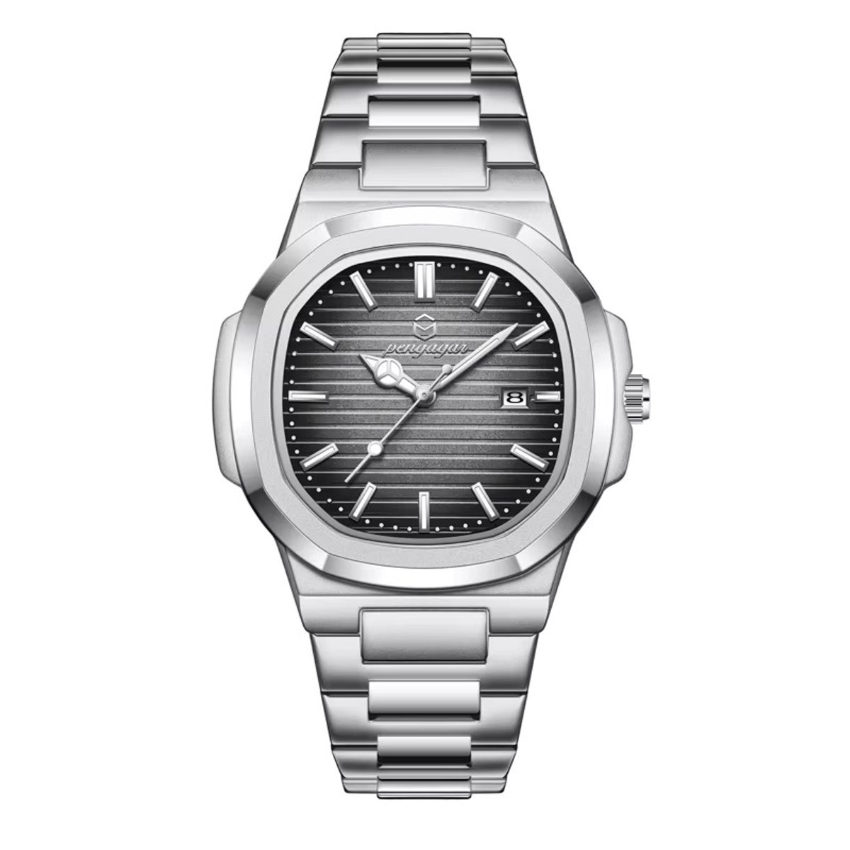 Herenhorloge Quartz - Luxe Design - Analoog Polshorloge - Met datum - Zilver kleur met Zwart Grijze wijzerplaat
