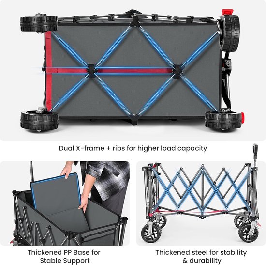 Vouwbare Handkar - Transportwagen Opvouwbaar - Boodschappen en Tuin - 4-Weg Vouwtechniek - 180 Liter 150 kg - Olijfgroen — afbeelding 4