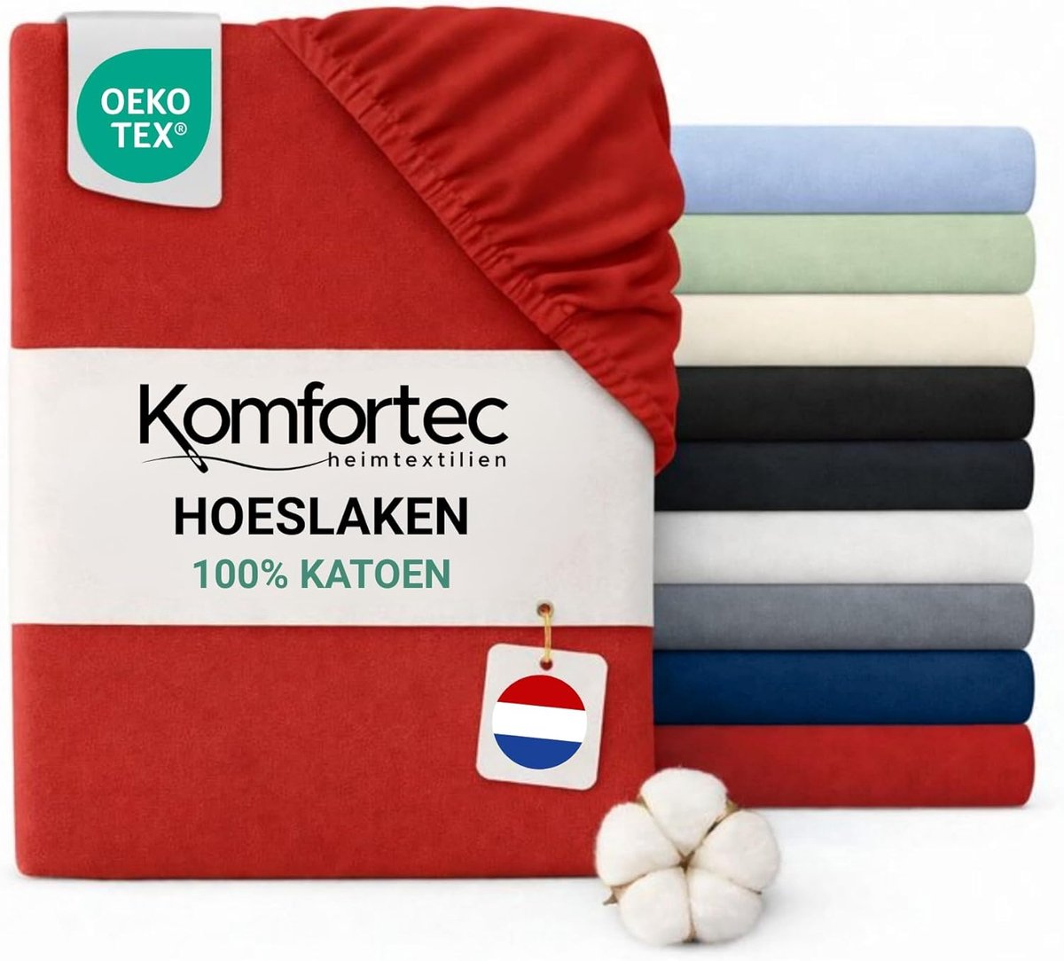 SnelShoppen - Jersey Stretch Fitted Sheet 200x200 cm - Ronde Elastiek - 100% Katoen - Rood - Zacht, Ademend, Duurzaam, Perfect voor Bedden en Logeerka