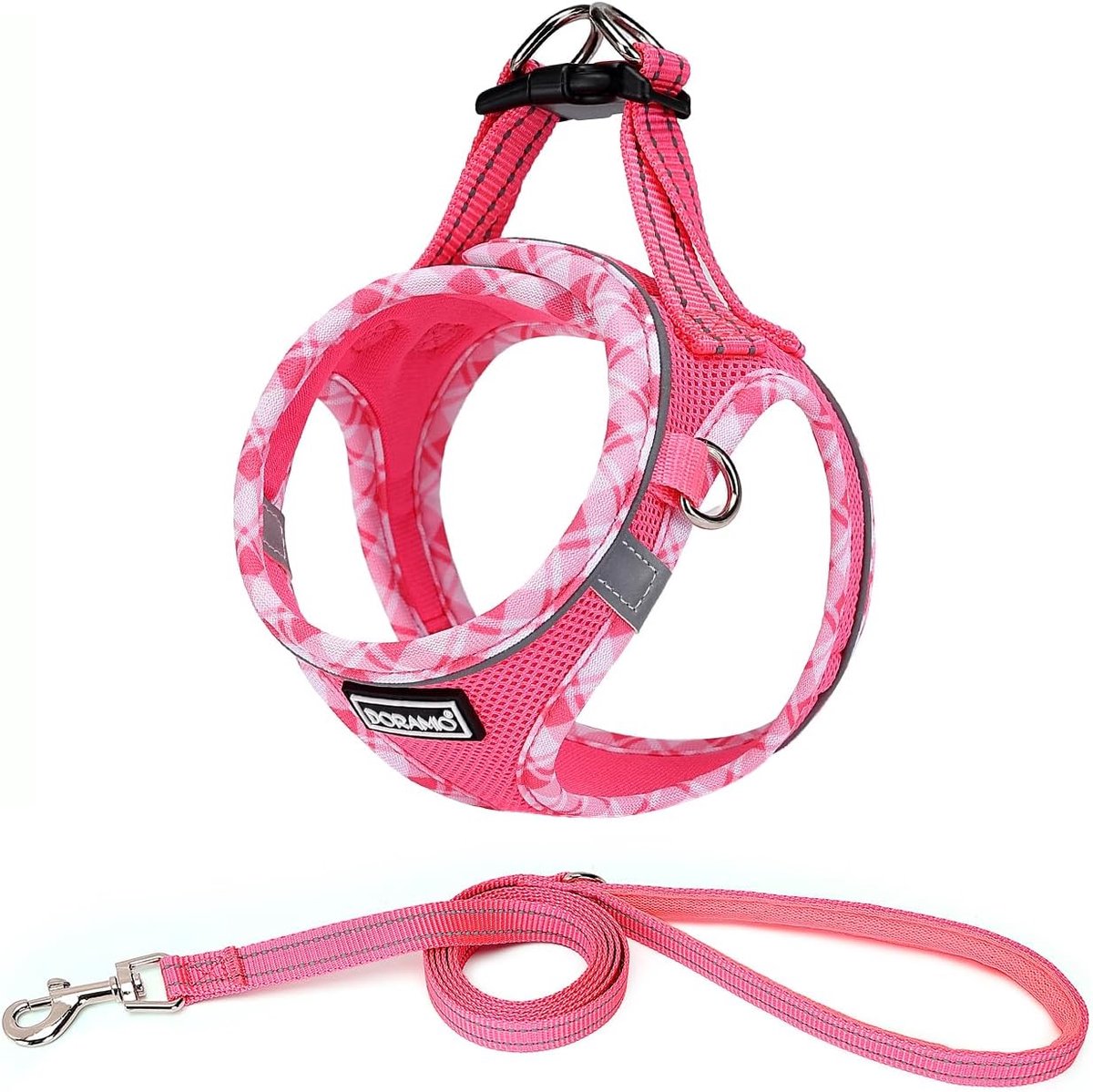 Step-in hondentuigje met riem, zachte netstof, reflecterend, veiligheidssluiting voor kleine honden en katten, XXS, fuchsia